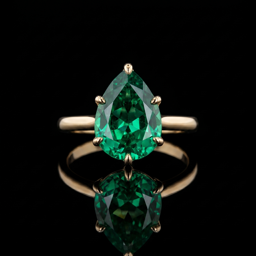 The Lotus Lace — Pear Emerald Ring (Petal Setting)