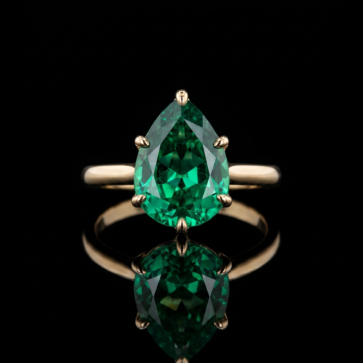 The Lotus Lace — Pear Emerald Ring (Petal Setting)