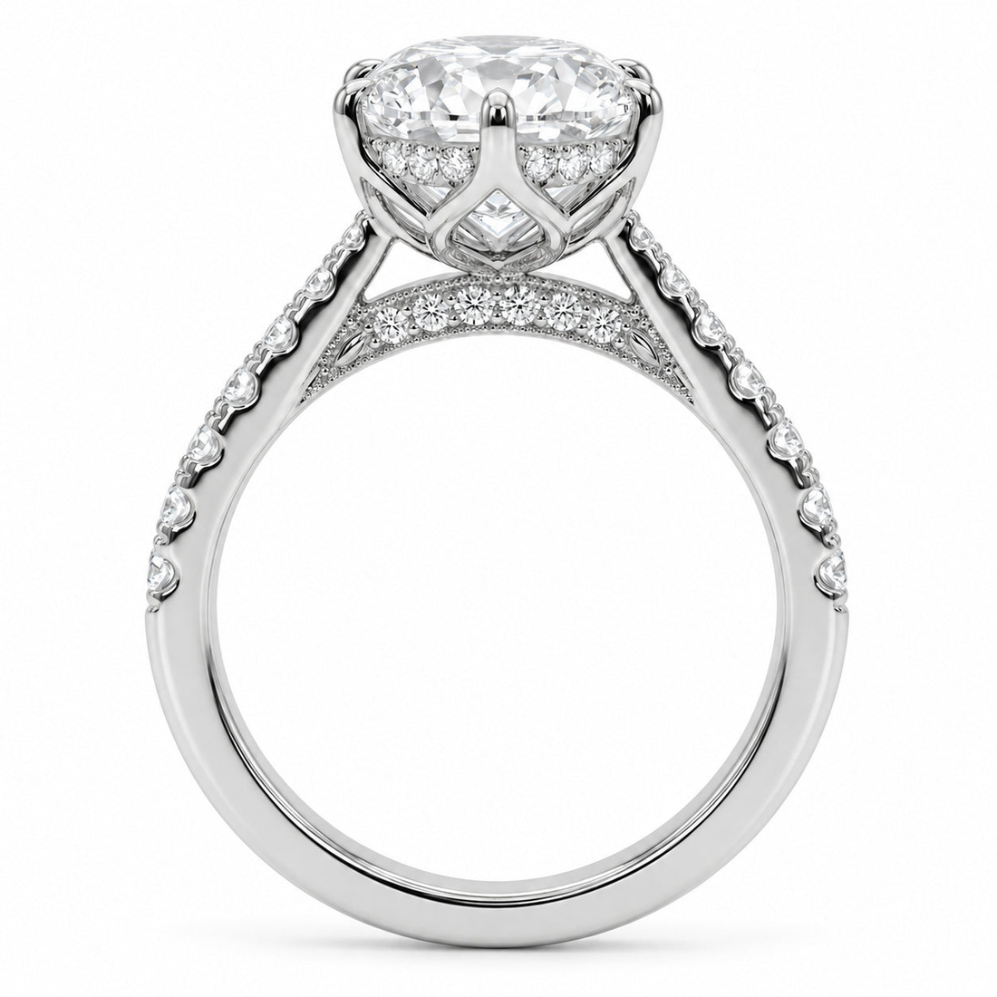 Lotus Lace Bold oval lab diamond engagement ring, view 11