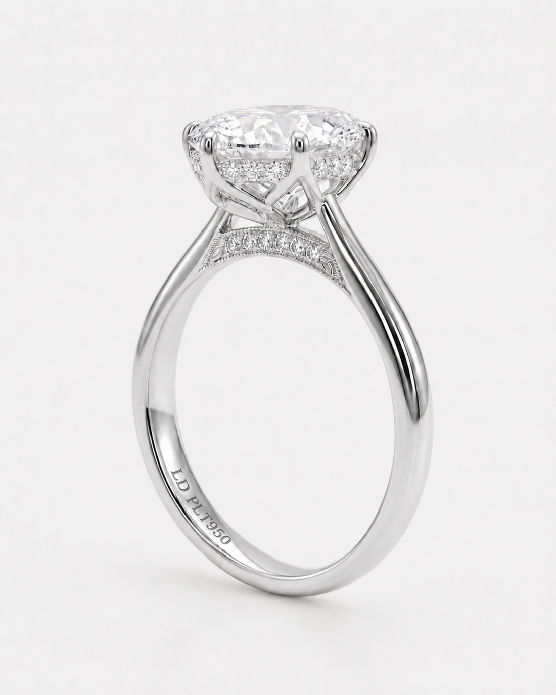 Lotus Lace Halo oval lab diamond engagement ring, view 9