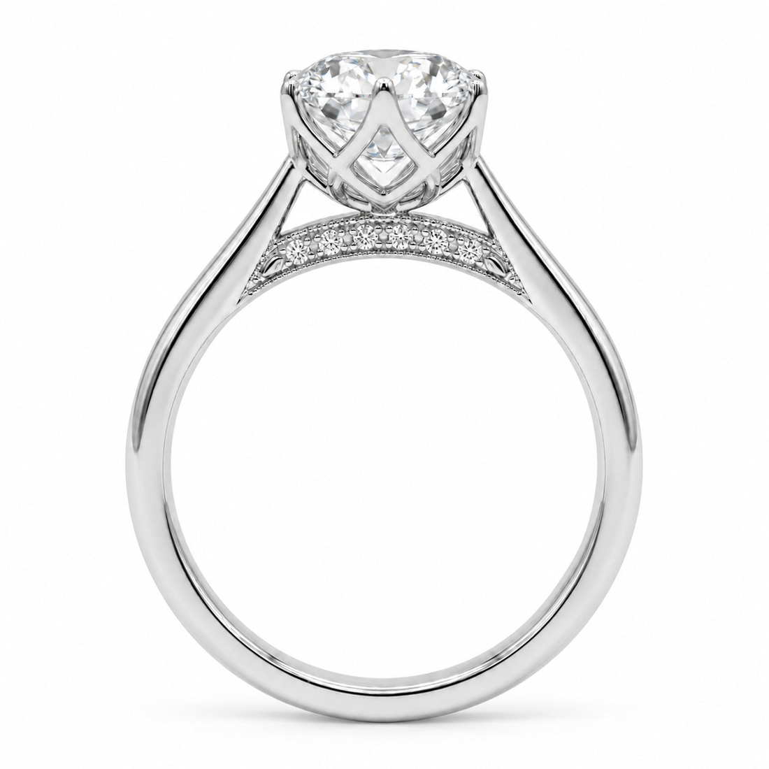 The Lotus Lace oval lab diamond engagement ring, view 11