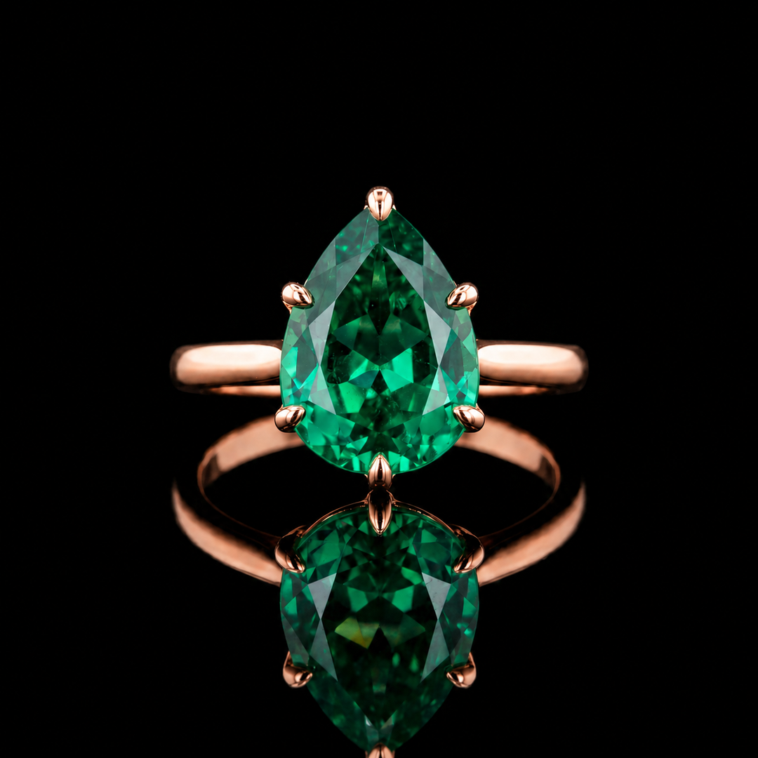 The Lotus Lace — Pear Emerald Ring (Petal Setting)