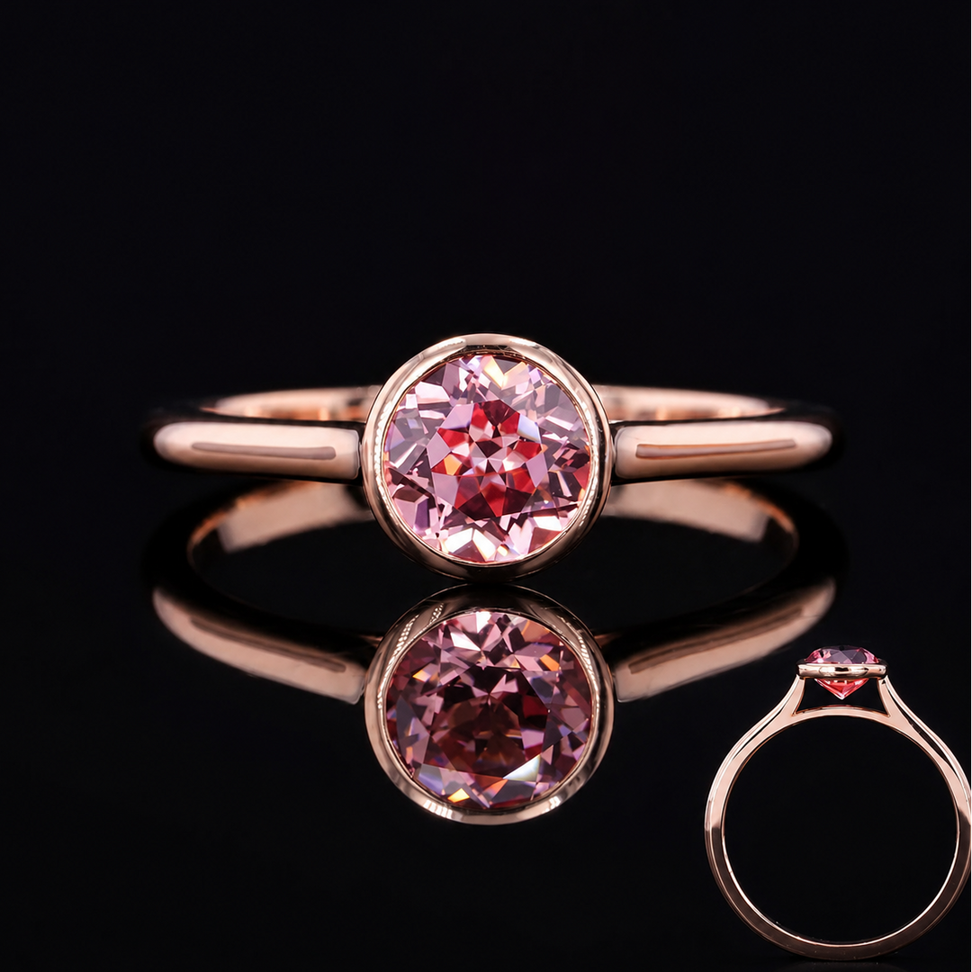 The Lune — Pink Round Sapphire Bezel Solitaire Ring