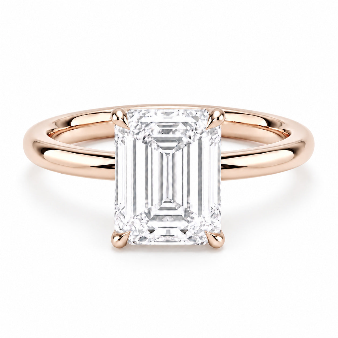 The Flora Four emerald-cut lab diamond solitaire ring in 14K rose gold