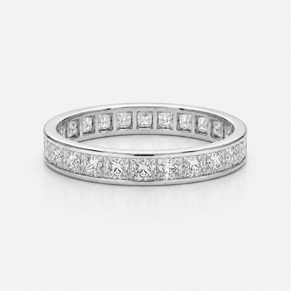 Princess-cut lab diamond channel-set eternity band, 4mm, view 4