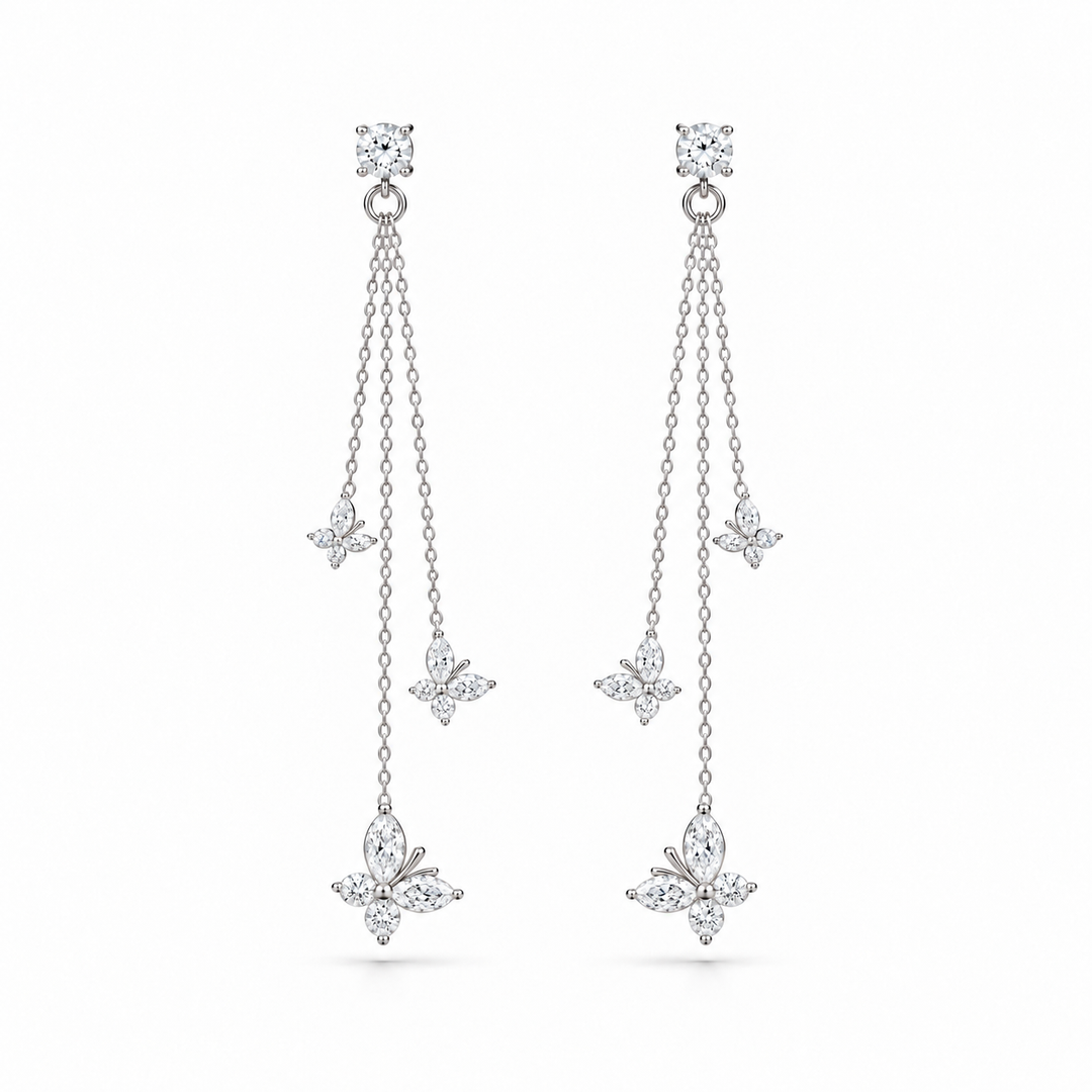 The Jardin Butterfly Lab Diamond Drop Earrings in 14K White Gold