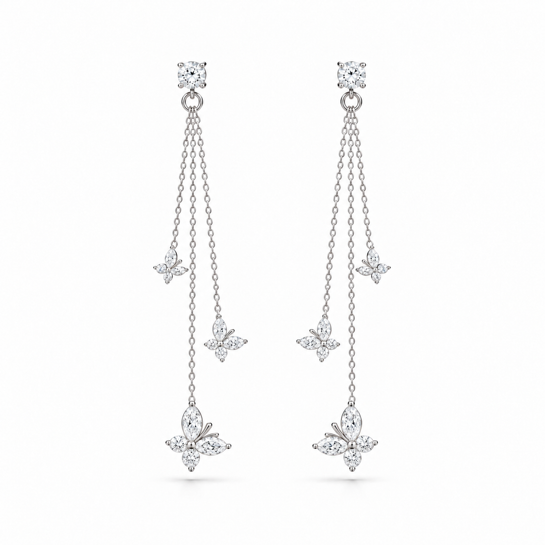 The Jardin Butterfly Lab Diamond Drop Earrings in 14K White Gold