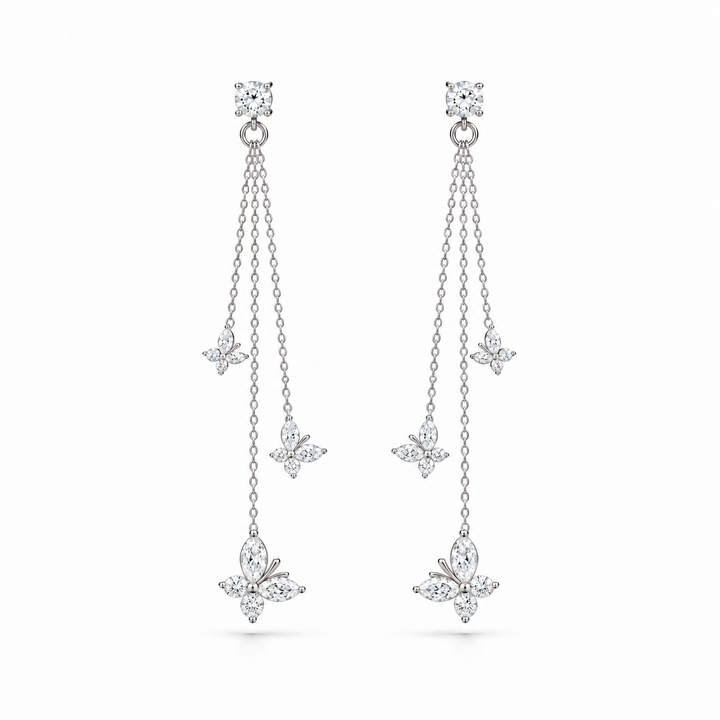 The Jardin Butterfly Lab Diamond Drop Earrings in 14K White Gold