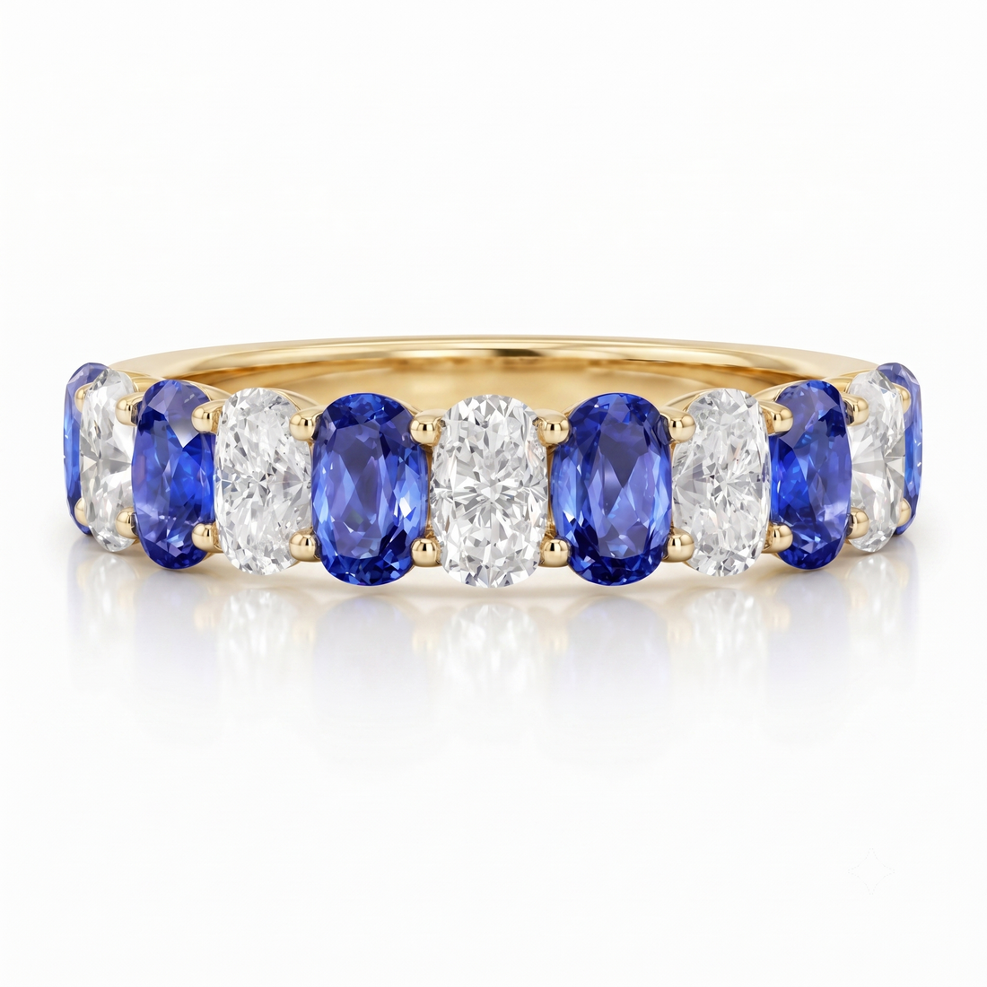 Oval lab sapphire and diamond half-eternity band, view 9