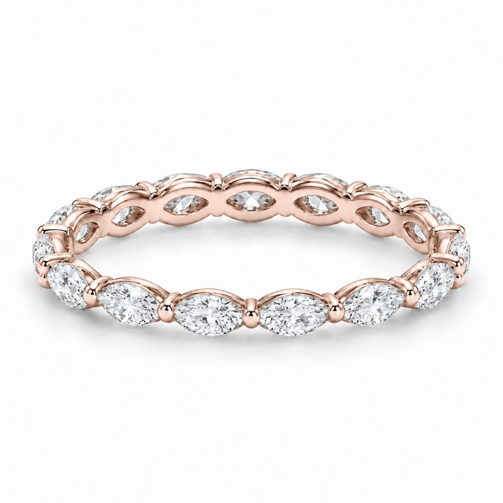 Marquise lab-grown diamond eternity band, 4x2mm, 14K rose gold, angled view