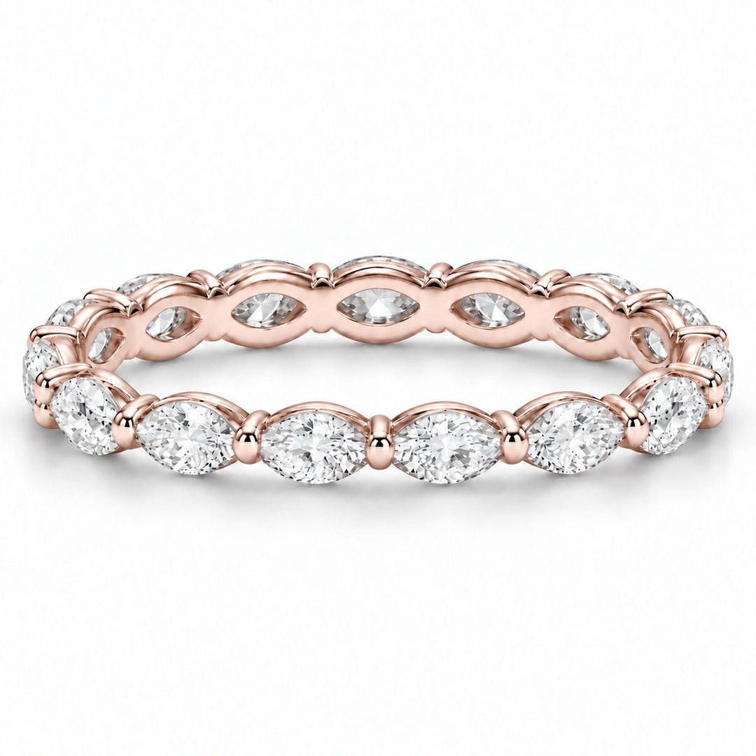 Marquise lab-grown diamond eternity band, 4x2mm, 14K rose gold, front view