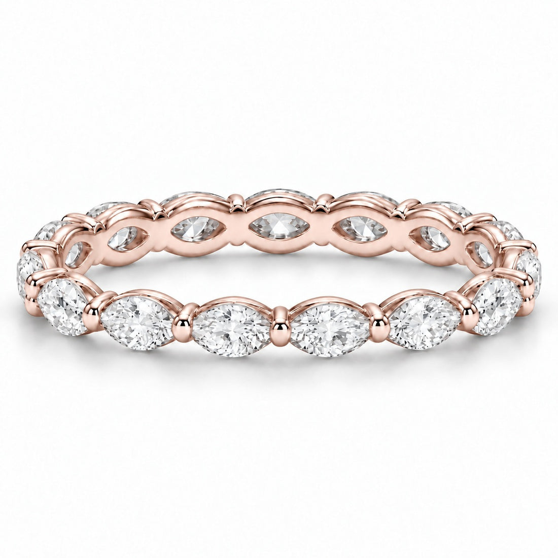 Marquise lab-grown diamond eternity band, 4x2mm, 14K rose gold, front view