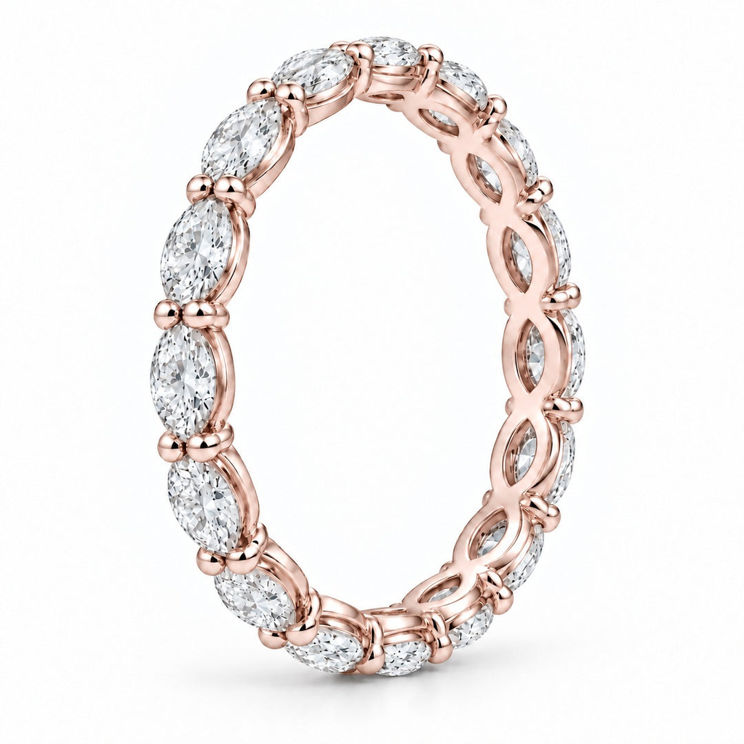 Marquise lab-grown diamond eternity band, 4x2mm, 14K rose gold, side profile