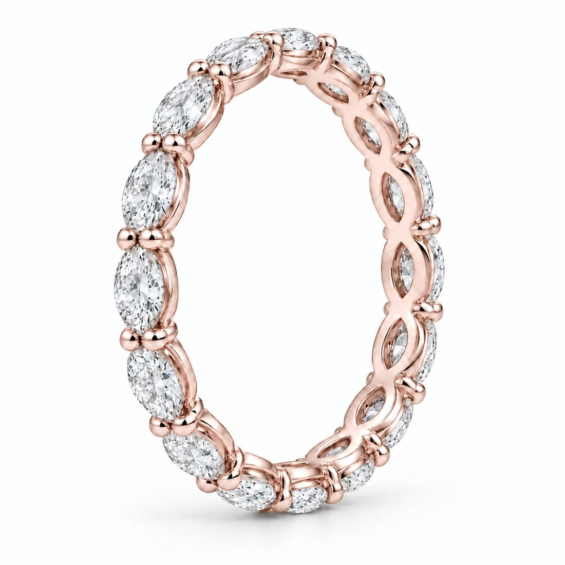 Marquise lab-grown diamond eternity band, 4x2mm, 14K rose gold, side profile