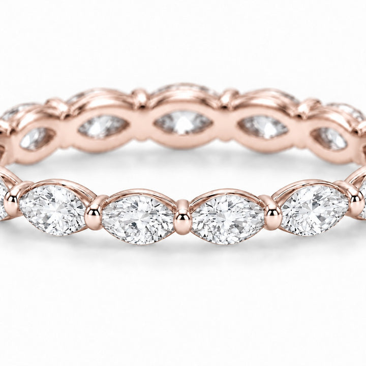 Marquise lab-grown diamond eternity band, 4x2mm, 14K rose gold, macro of the stones