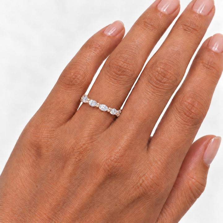 Marquise lab-grown diamond eternity band, 4x2mm, 14K rose gold, on the hand