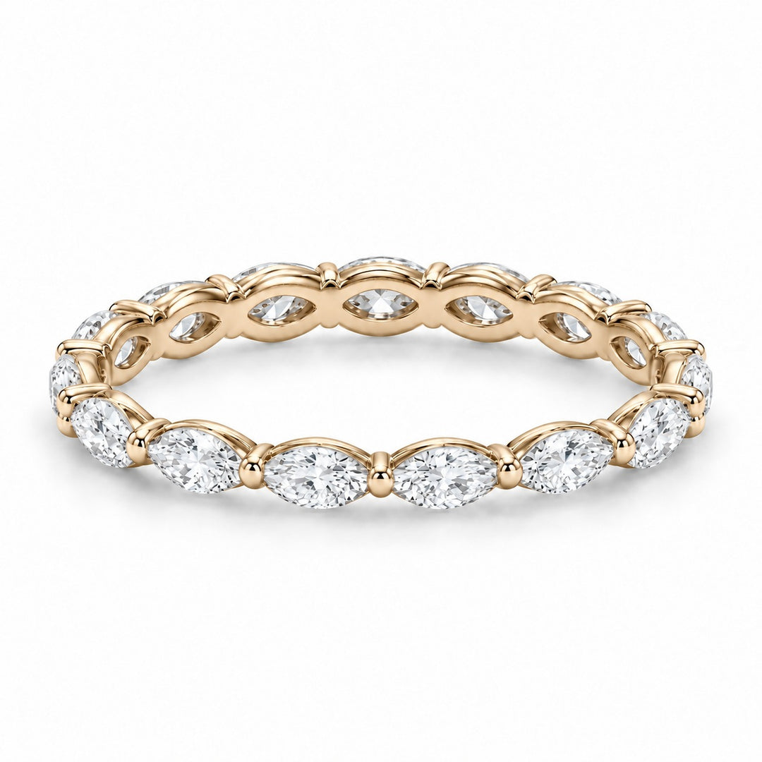 Marquise lab-grown diamond eternity band, 4x2mm, 14K yellow gold, angled view