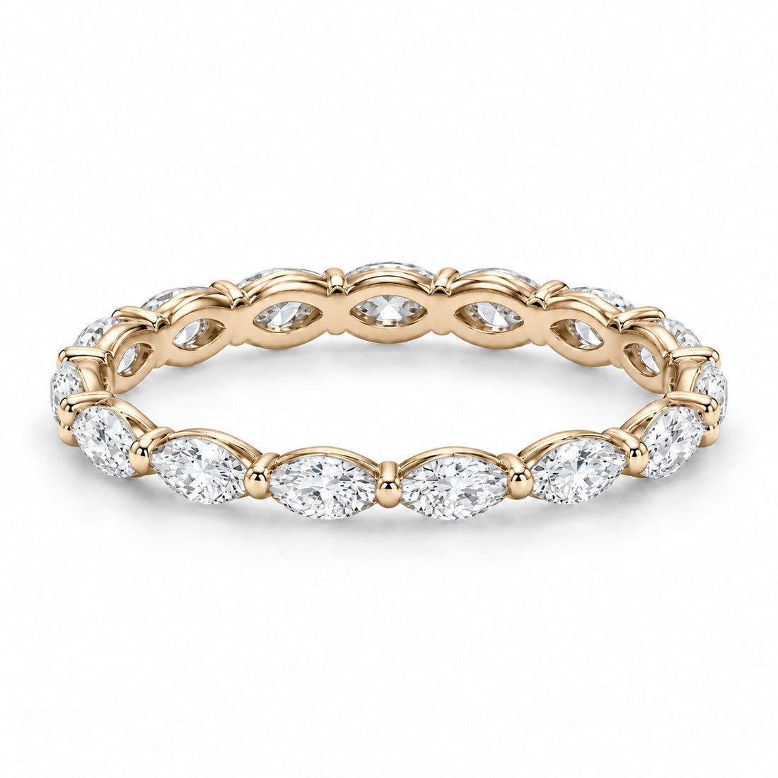 Marquise lab-grown diamond eternity band, 4x2mm, 14K yellow gold, angled view