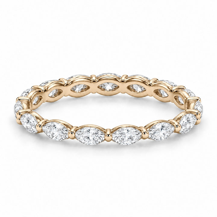 Marquise lab-grown diamond eternity band, 4x2mm, 14K yellow gold, angled view