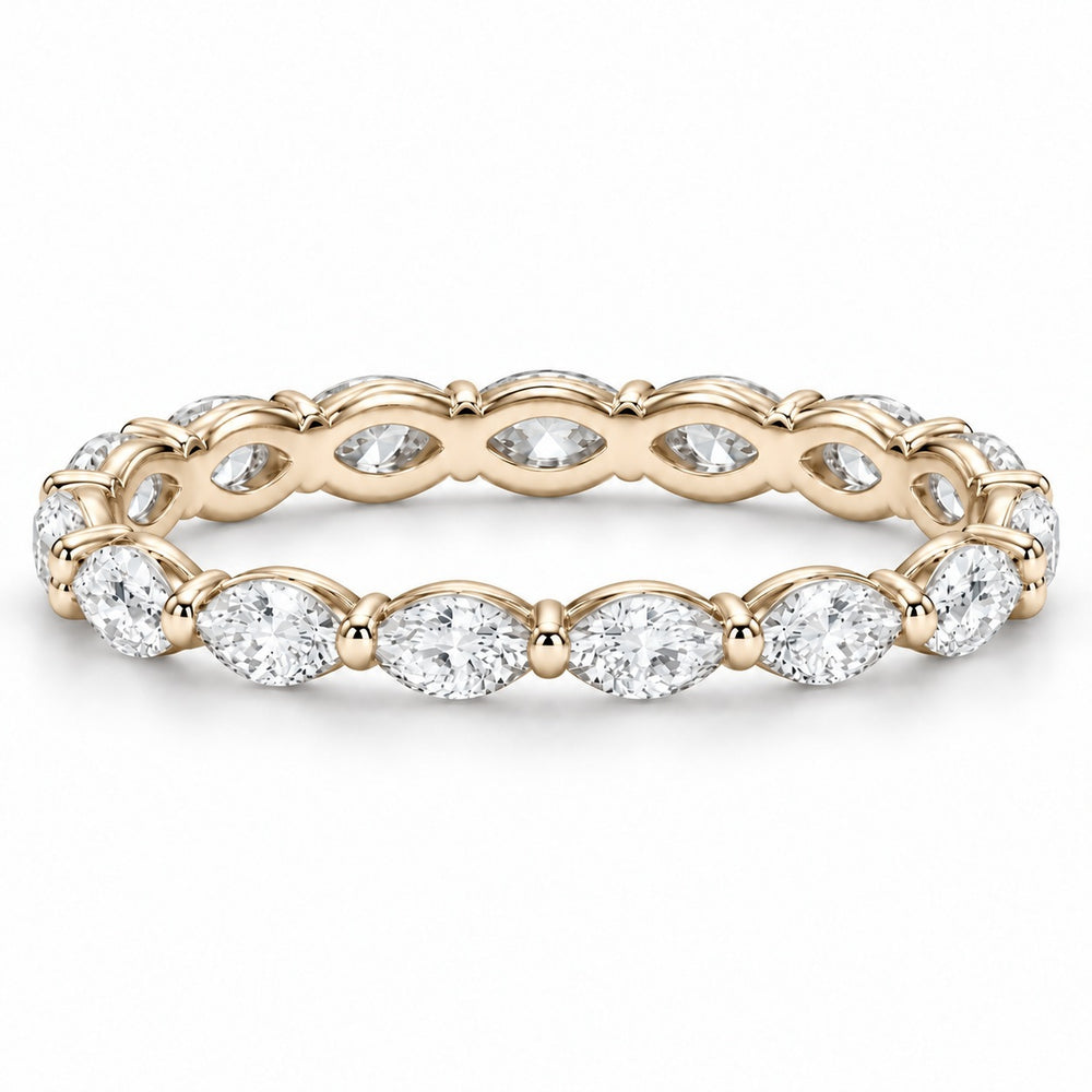Marquise lab-grown diamond eternity band, 4x2mm, 14K yellow gold, front view