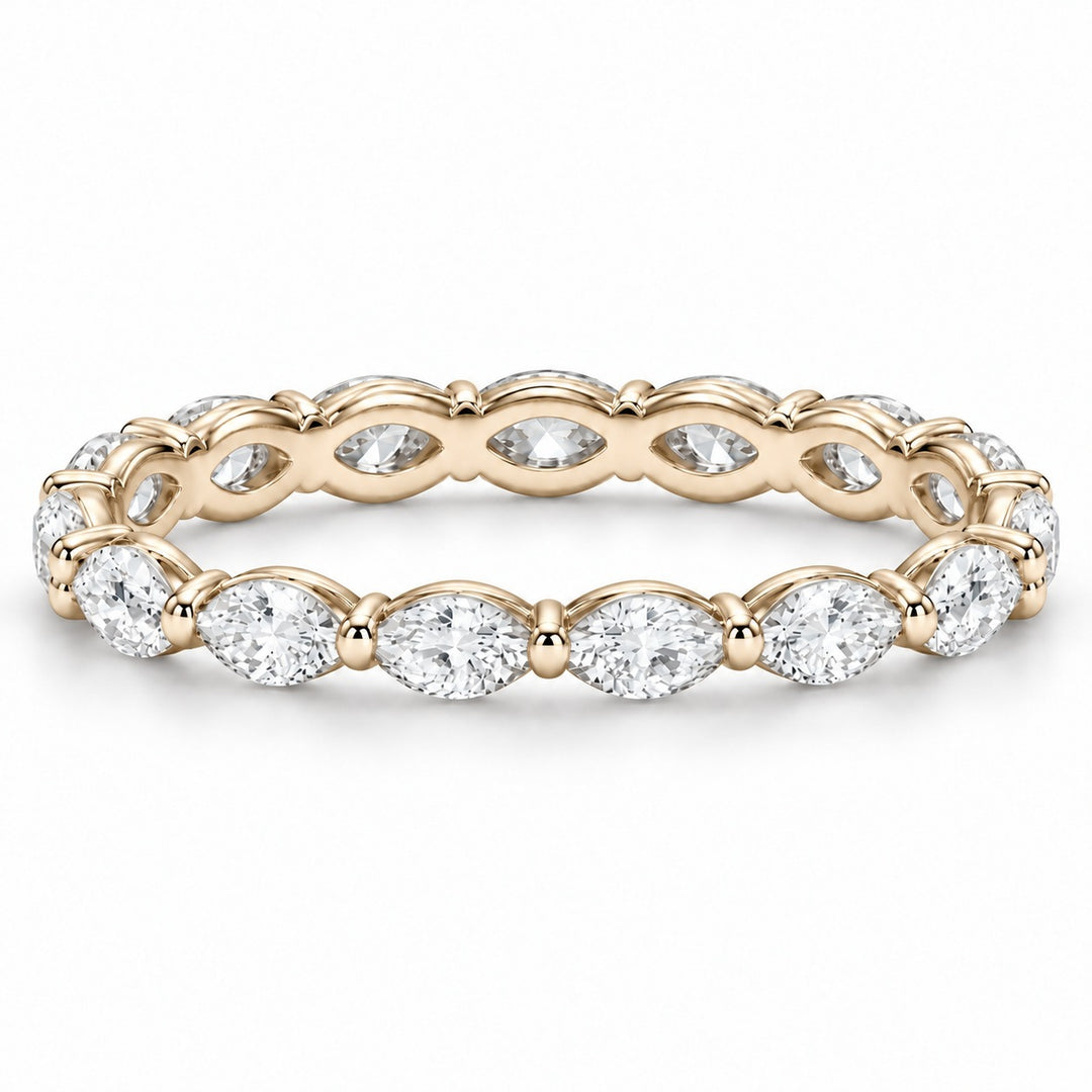 Marquise lab-grown diamond eternity band, 4x2mm, 14K yellow gold, front view