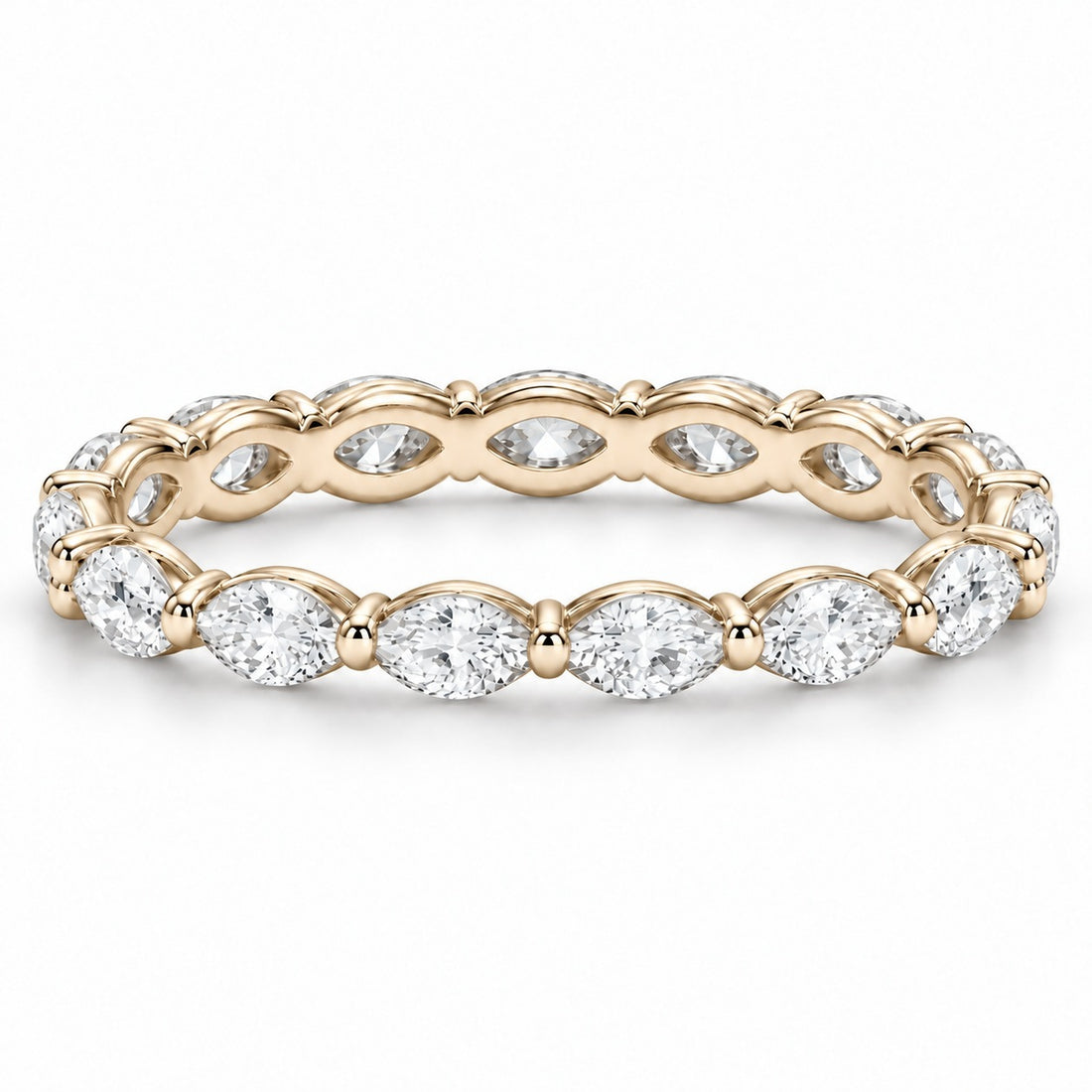 Marquise lab-grown diamond eternity band, 4x2mm, 14K yellow gold, front view