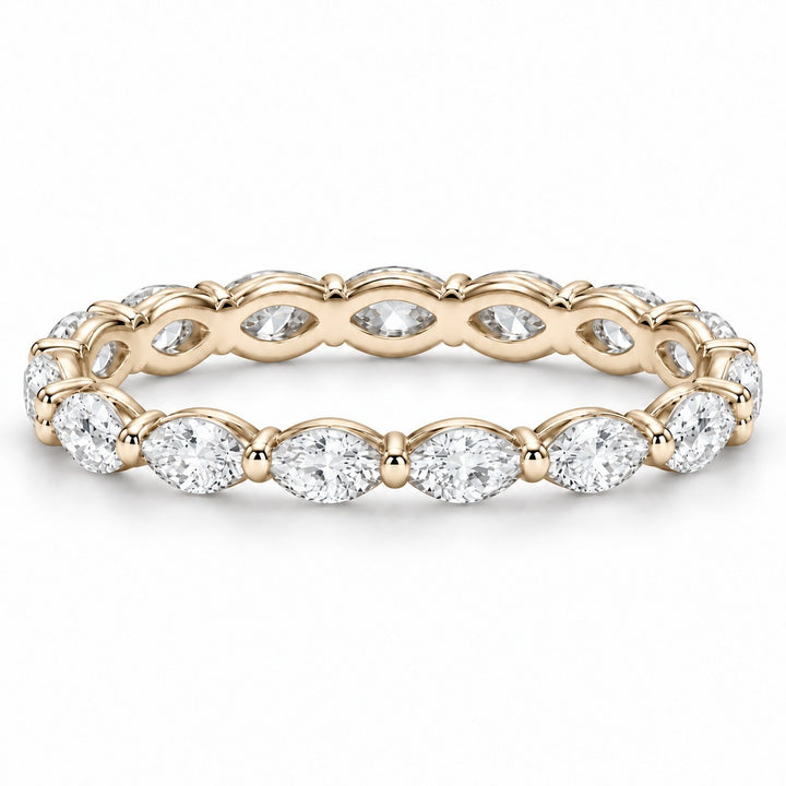 Marquise lab-grown diamond eternity band, 4x2mm, 14K yellow gold, front view