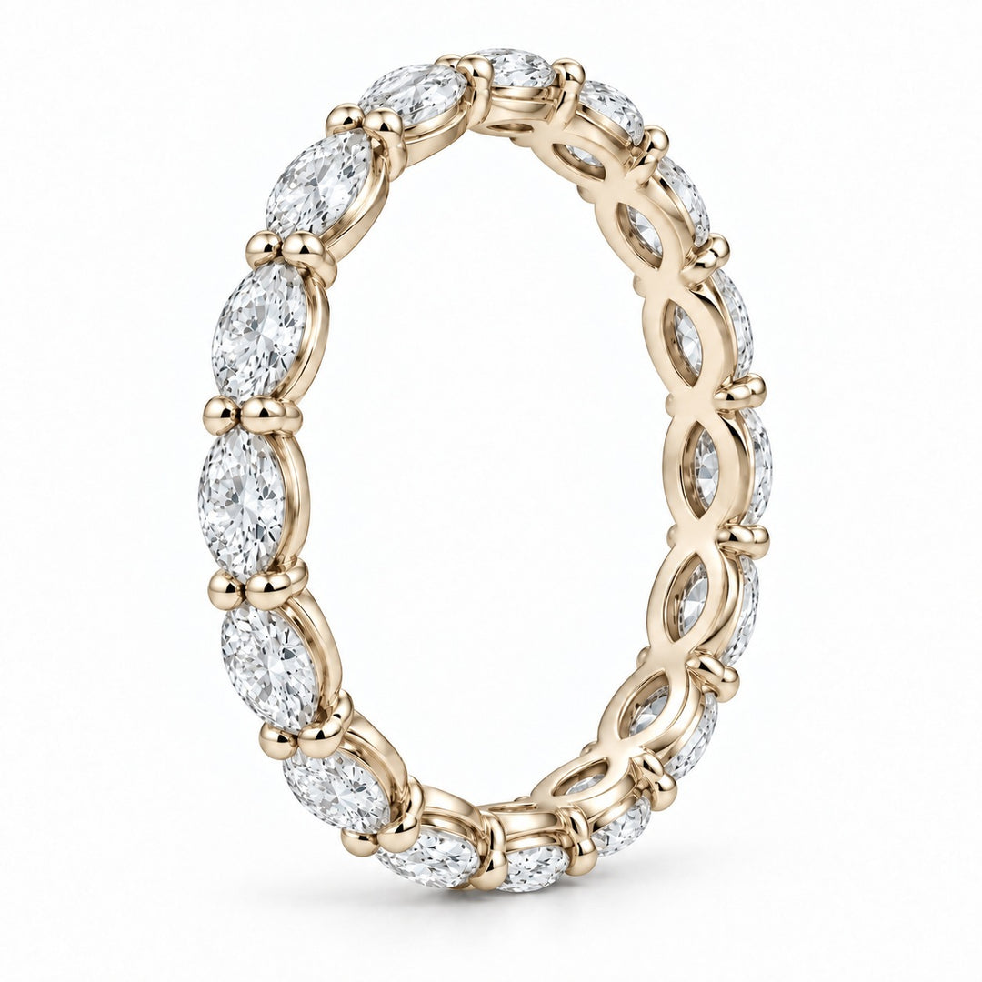Marquise lab-grown diamond eternity band, 4x2mm, 14K yellow gold, side profile