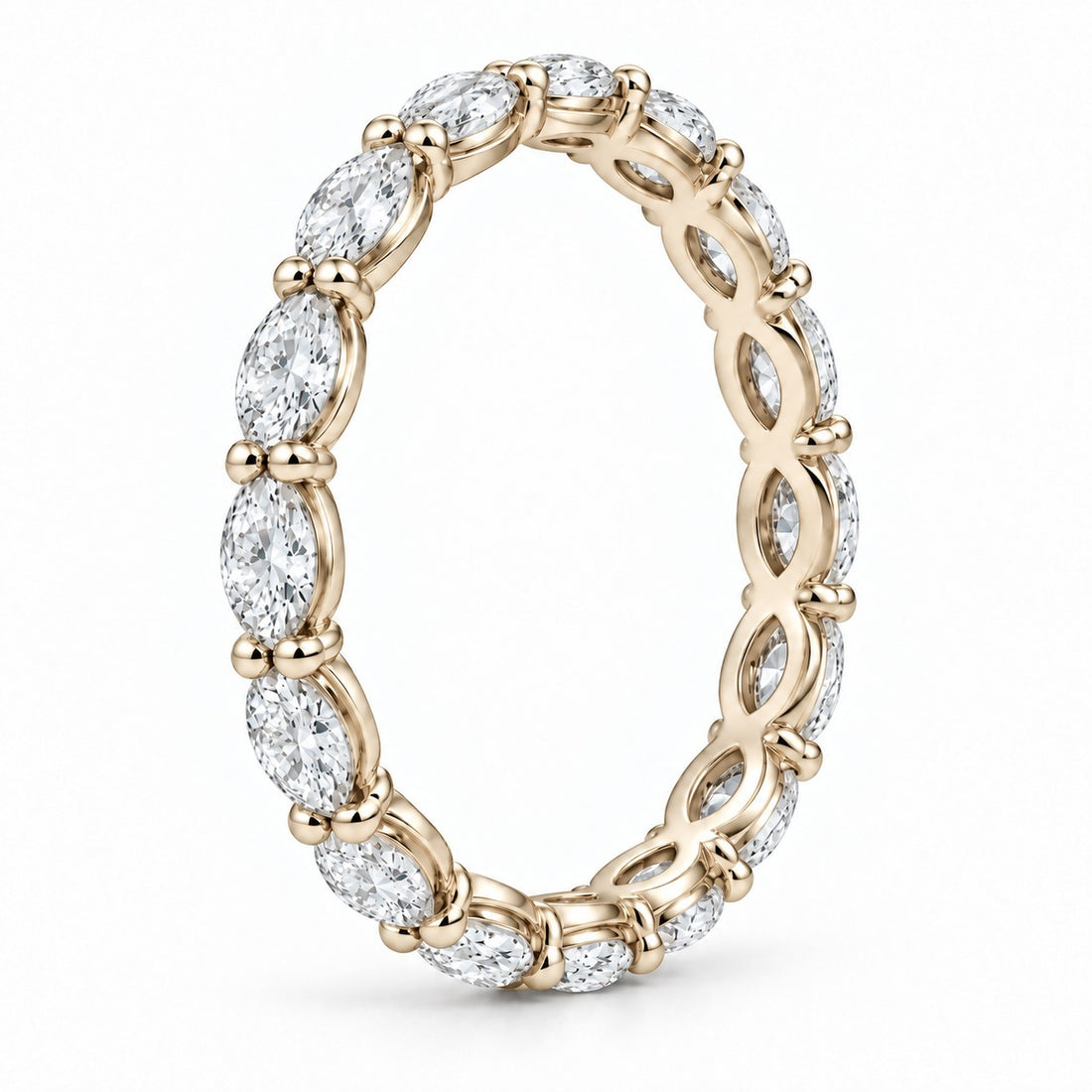 Marquise lab-grown diamond eternity band, 4x2mm, 14K yellow gold, side profile