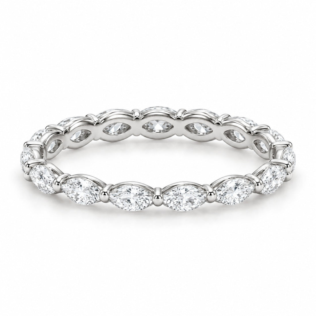 Marquise lab-grown diamond eternity band, 4x2mm, 14K white gold, angled view