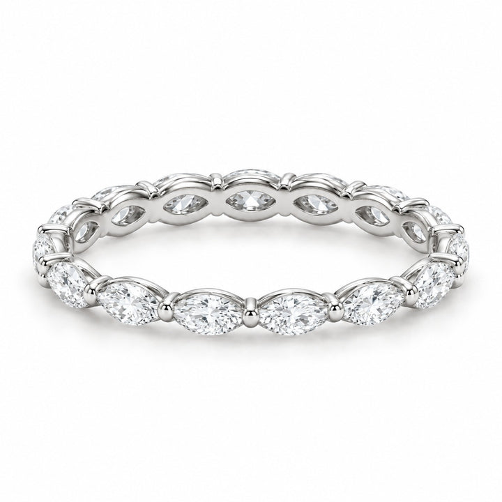Marquise lab-grown diamond eternity band, 4x2mm, 14K white gold, angled view