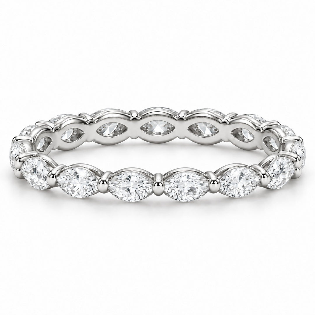 Marquise lab-grown diamond eternity band, 4x2mm, 14K white gold, front view