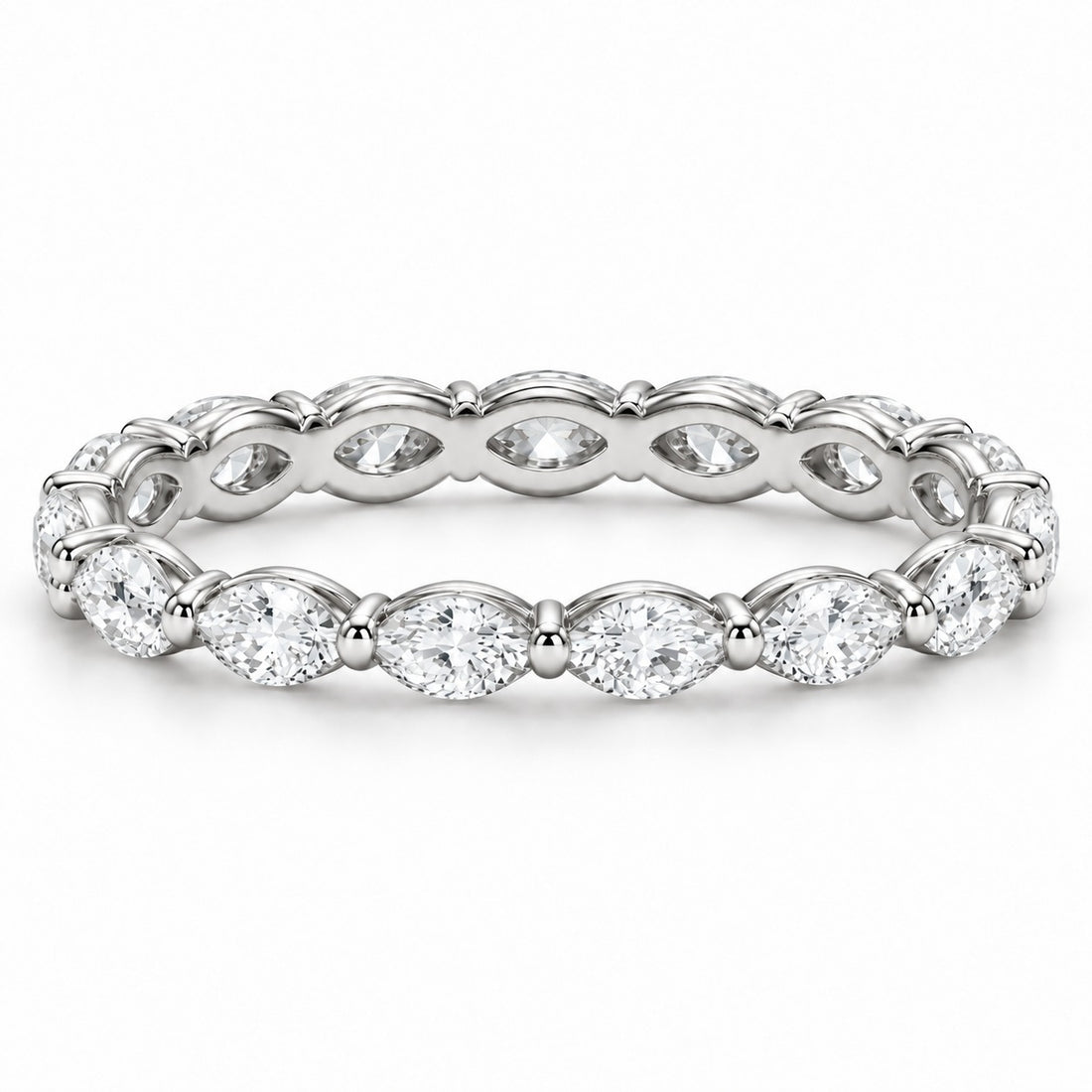 Marquise lab-grown diamond eternity band, 4x2mm, 14K white gold, front view