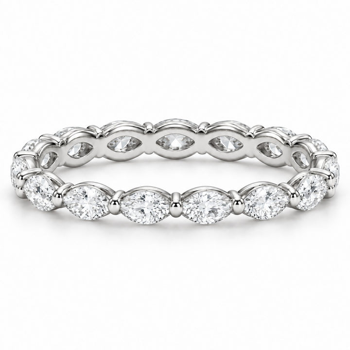 Marquise lab-grown diamond eternity band, 4x2mm, 14K white gold, front view