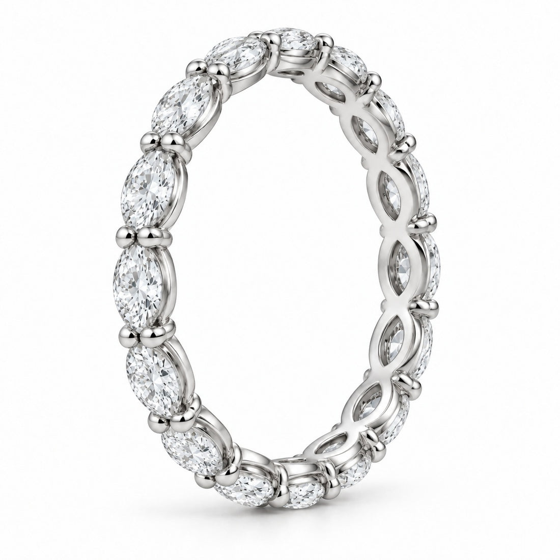 Marquise lab-grown diamond eternity band, 4x2mm, 14K white gold, side profile