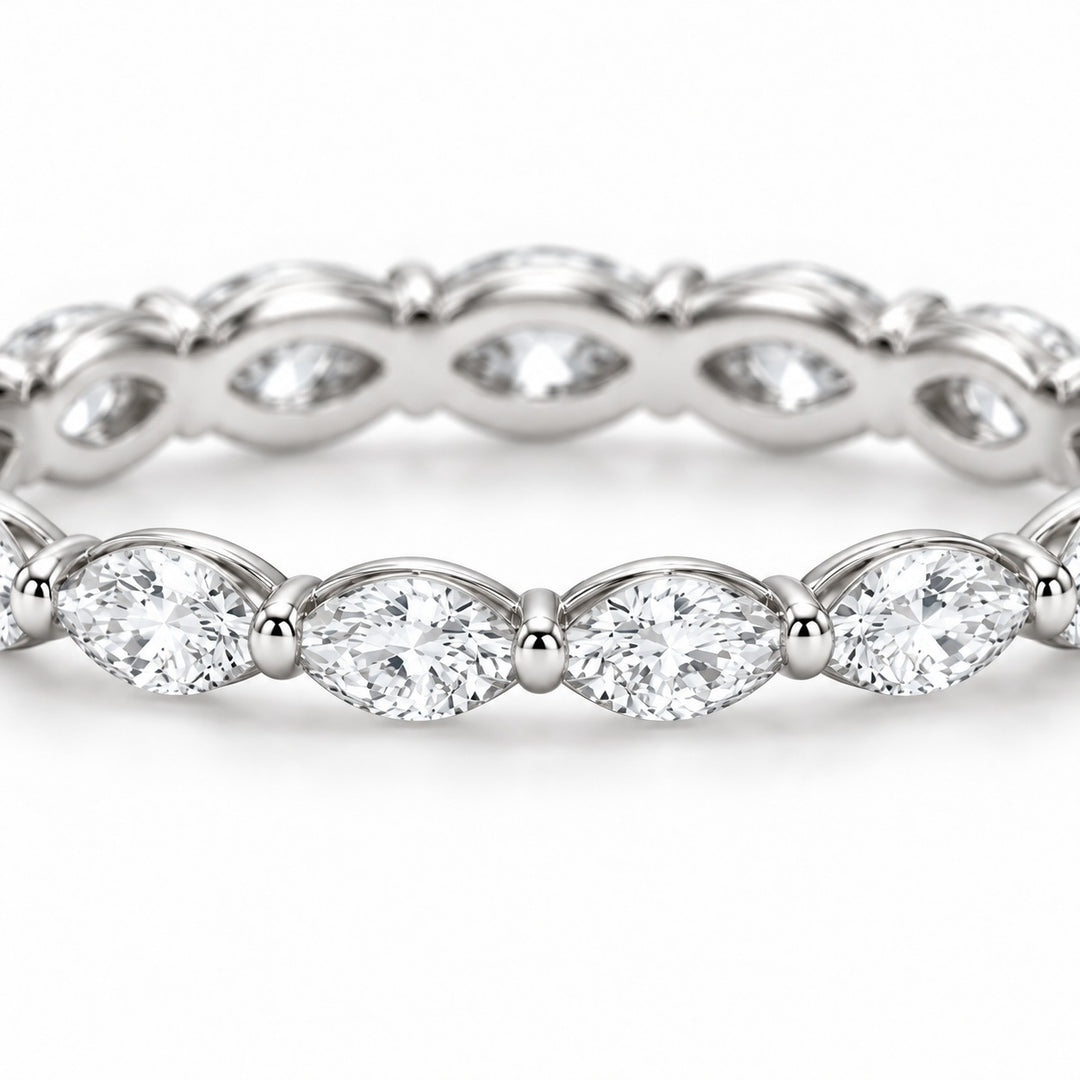 Marquise lab-grown diamond eternity band, 4x2mm, 14K white gold, macro of the stones
