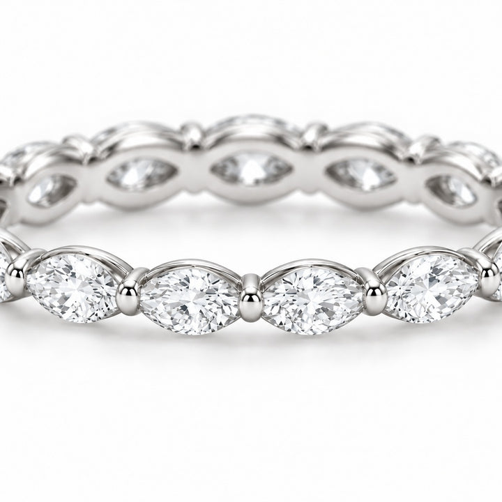 Marquise lab-grown diamond eternity band, 4x2mm, 14K white gold, macro of the stones