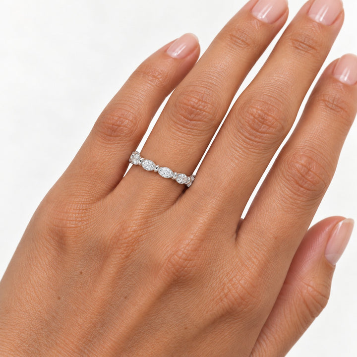 Marquise lab-grown diamond eternity band, 4x2mm, 14K white gold, on the hand