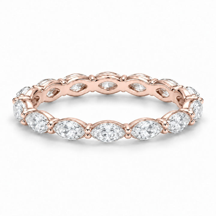 Marquise lab-grown diamond eternity band, 5x2.5mm, 14K rose gold, angled view
