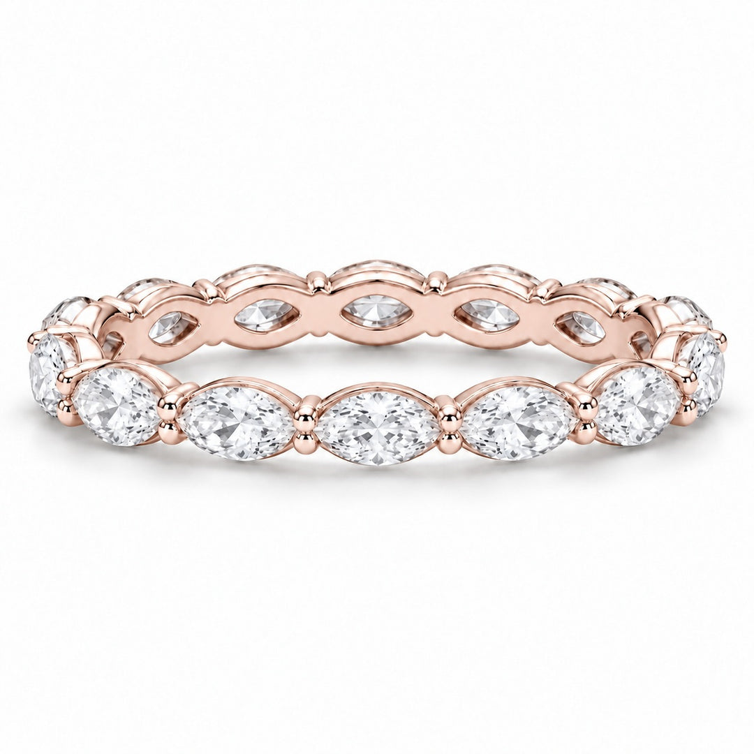 Marquise lab-grown diamond eternity band, 5x2.5mm, 14K rose gold, front view