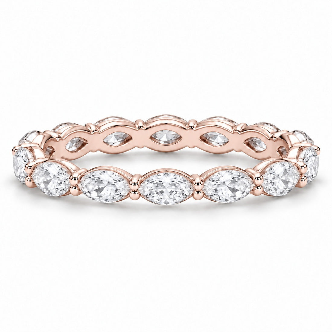 Marquise lab-grown diamond eternity band, 5x2.5mm, 14K rose gold, front view