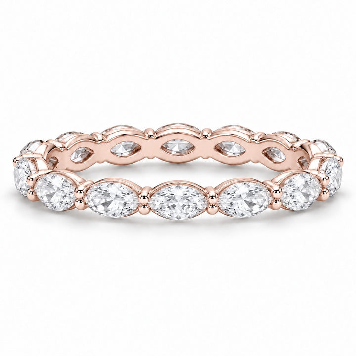 Marquise lab-grown diamond eternity band, 5x2.5mm, 14K rose gold, front view