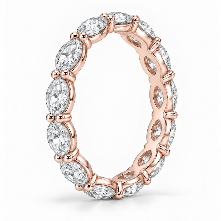 Marquise lab-grown diamond eternity band, 5x2.5mm, 14K rose gold, side profile