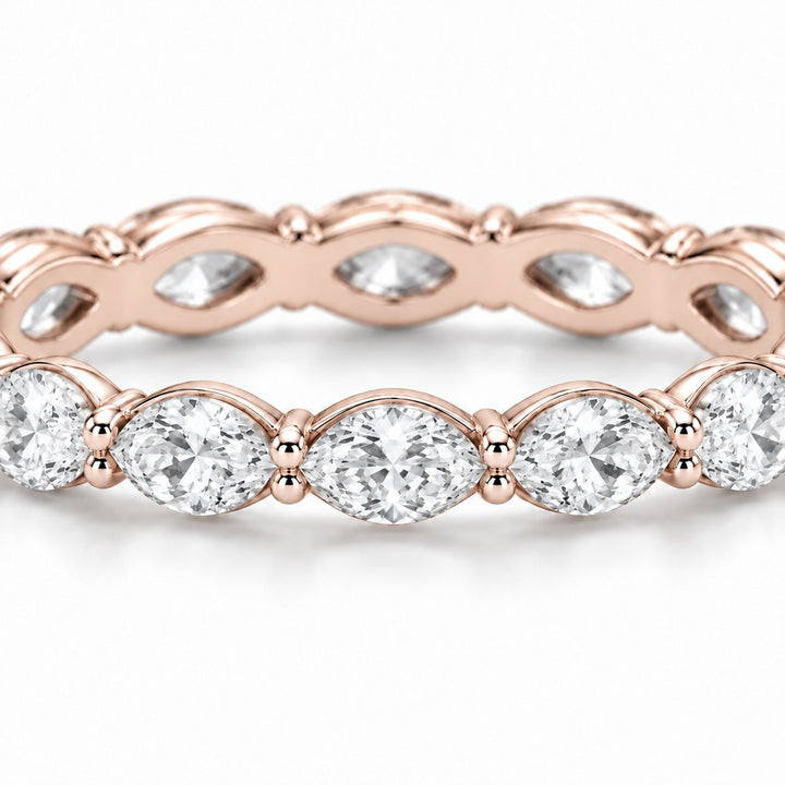 Marquise lab-grown diamond eternity band, 5x2.5mm, 14K rose gold, macro of the stones