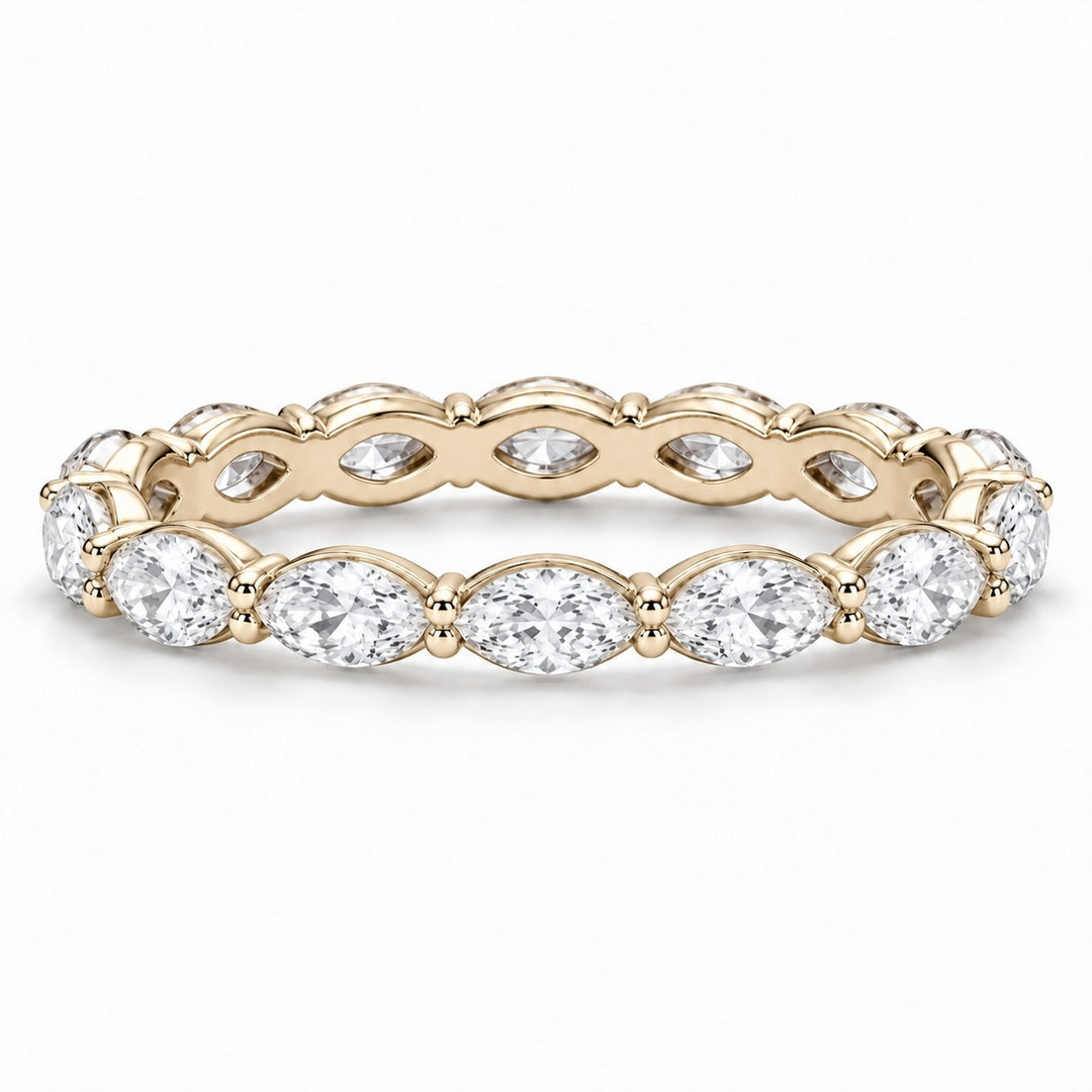 Marquise lab-grown diamond eternity band, 5x2.5mm, 14K yellow gold, front view
