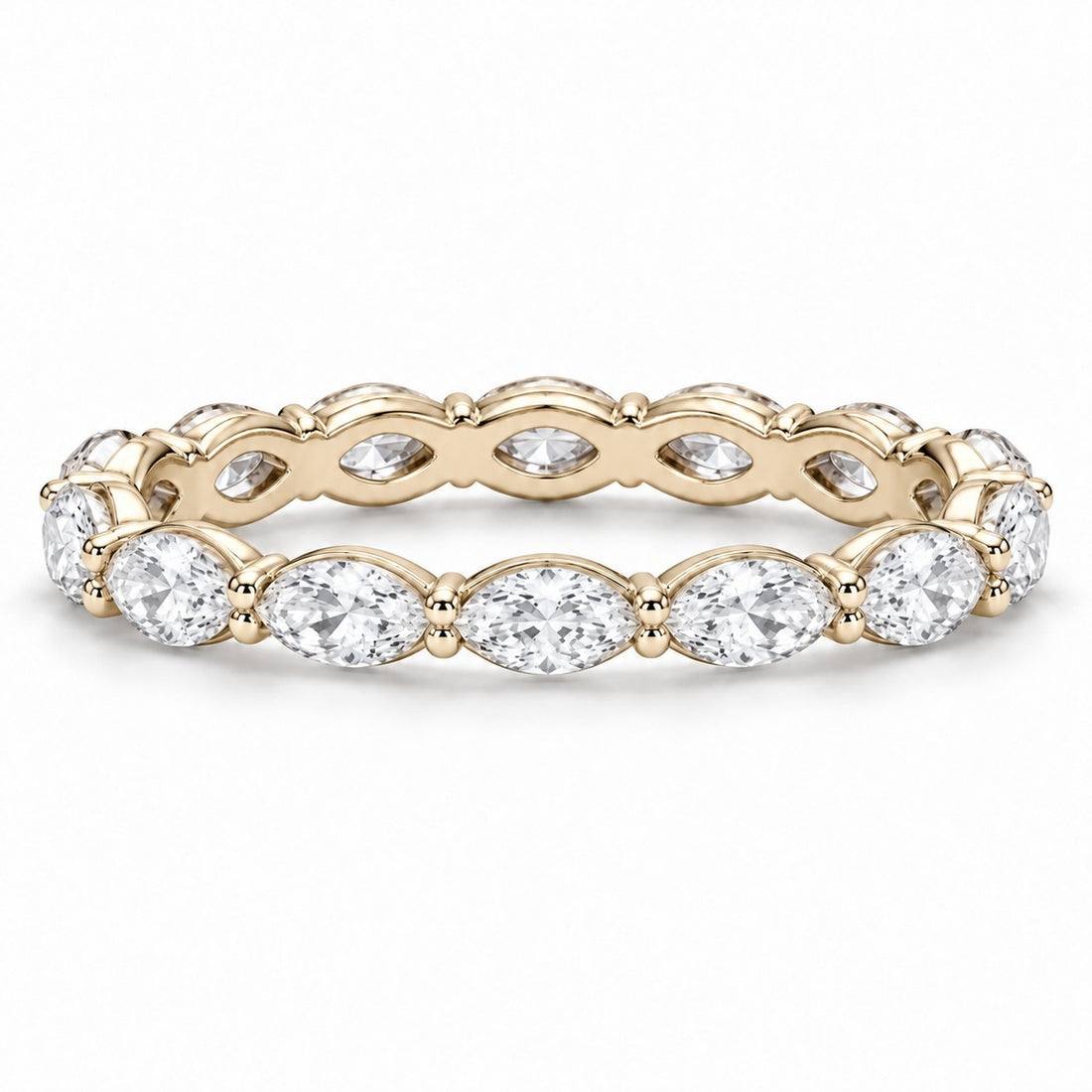 Marquise lab-grown diamond eternity band, 5x2.5mm, 14K yellow gold, front view