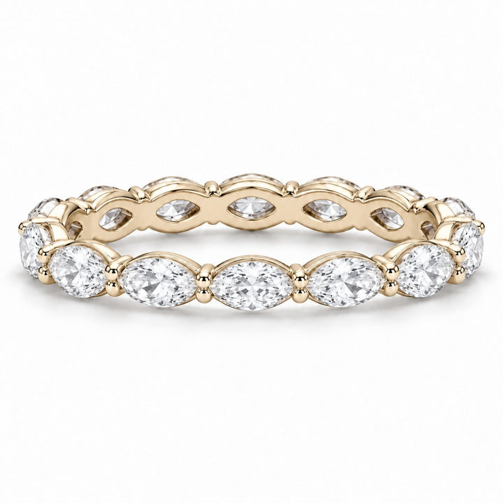 Marquise lab-grown diamond eternity band, 5x2.5mm, 14K yellow gold, front view