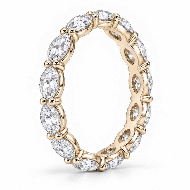 Marquise lab-grown diamond eternity band, 5x2.5mm, 14K yellow gold, side profile