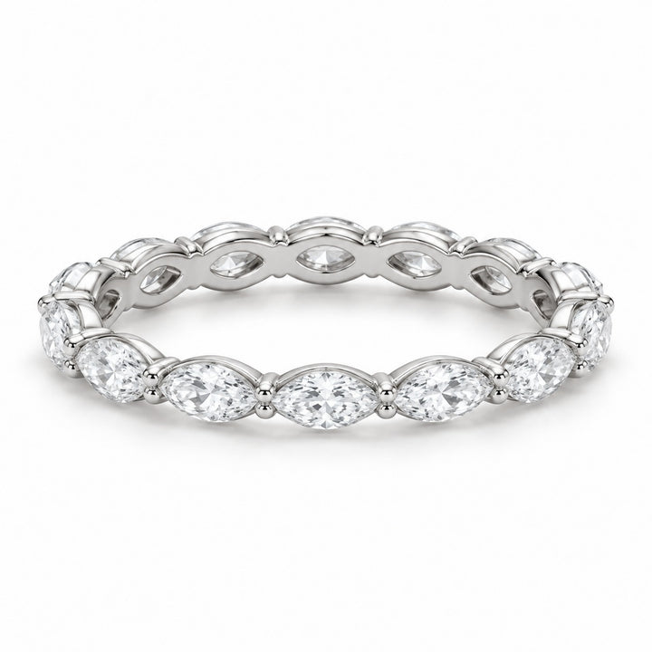 Marquise lab-grown diamond eternity band, 5x2.5mm, 14K white gold, angled view