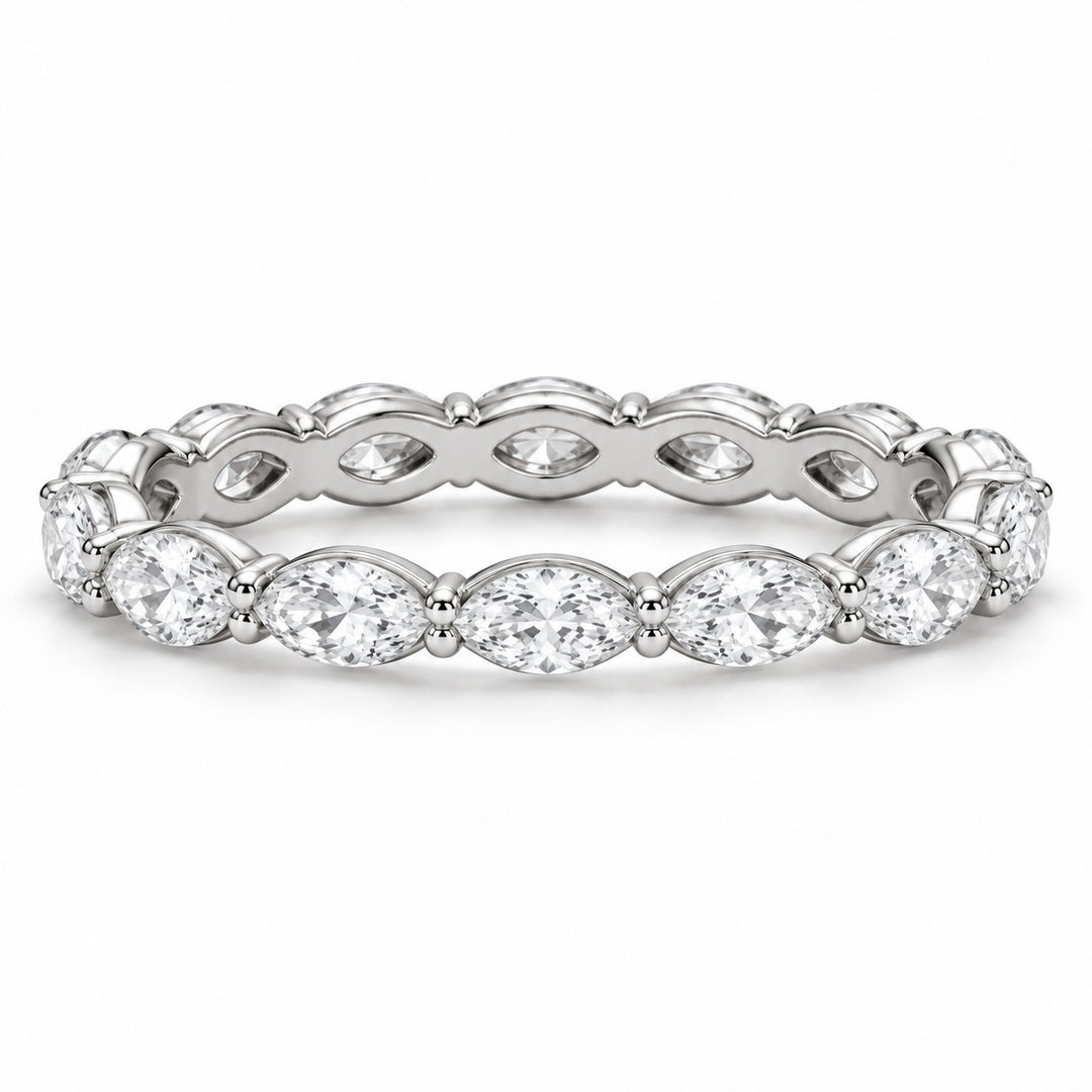 Marquise lab-grown diamond eternity band, 5x2.5mm, 14K white gold, front view